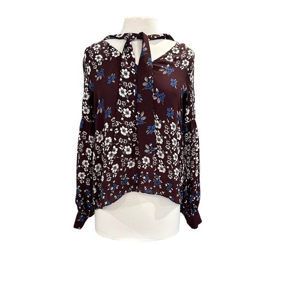 Parker Floral Neck Tie Long Sleeve Peasant Blouse Size Medium - Picture 1 of 7